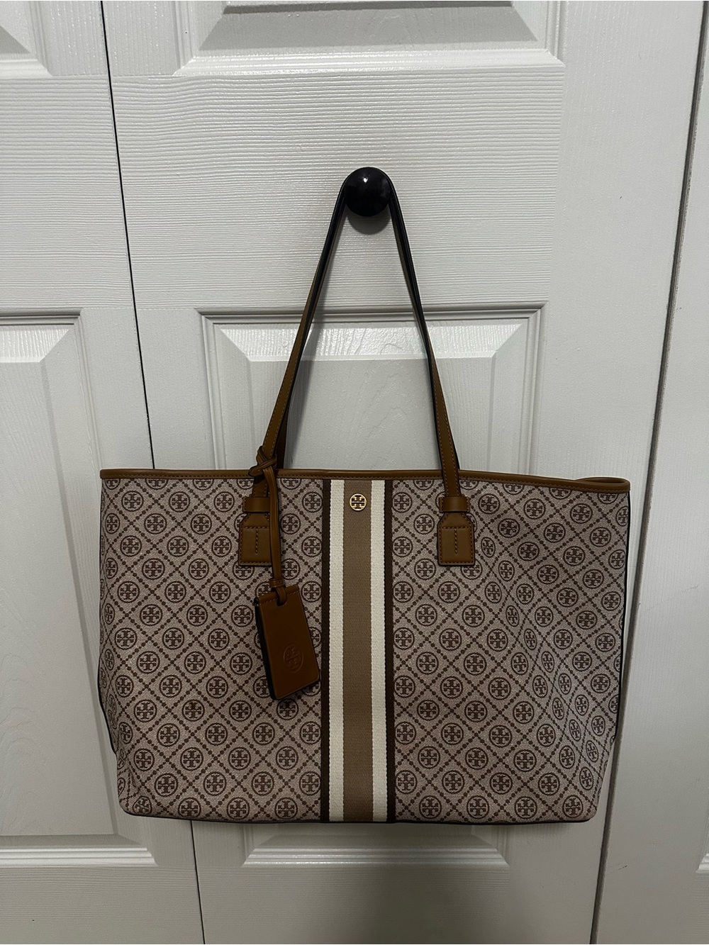 Tory Burch T Monogram Coated Canvas Tote Bag in‎ Color Granola VGUC